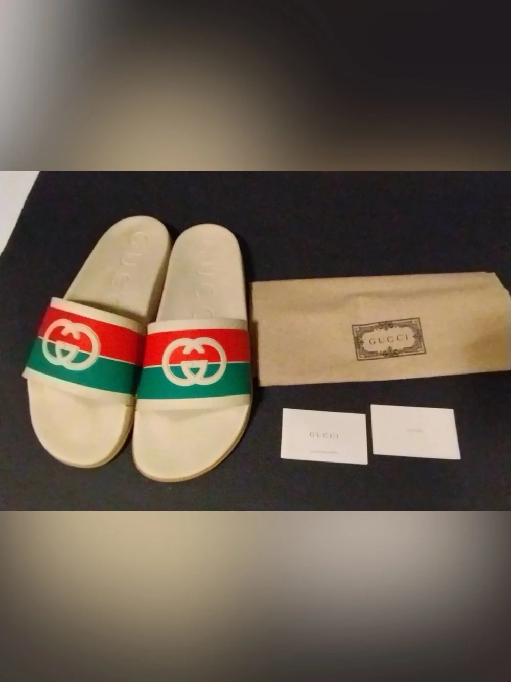 GUCCI INTERLOCKING G RUBBER SLIDES SANDALS MEN US 12 With Box